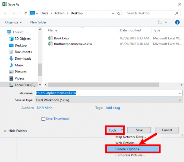 cách đặt password cho file excel